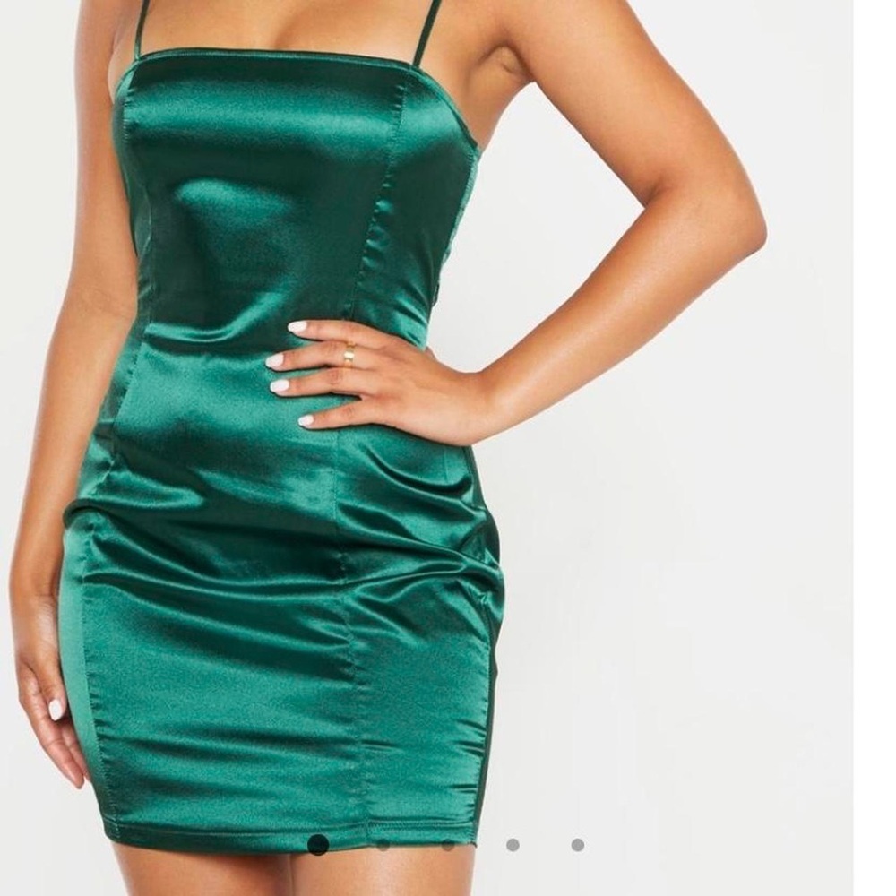 PrettyLittleThing Green Silk Mini Dress